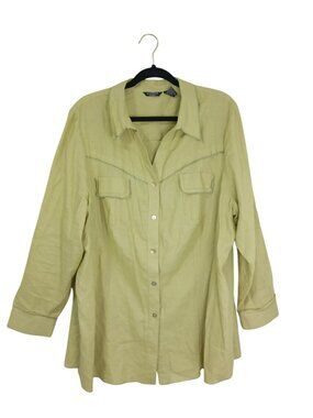 Autograph Woman Long-Sleeve 100% Linen Button-Up Tunic 3X Western Style Pockets